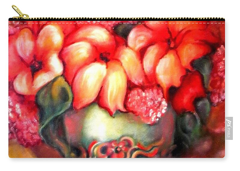 Orange Flowers Artwork Carry-all Pouch featuring the painting Mexican Flowers by Jordana Sands