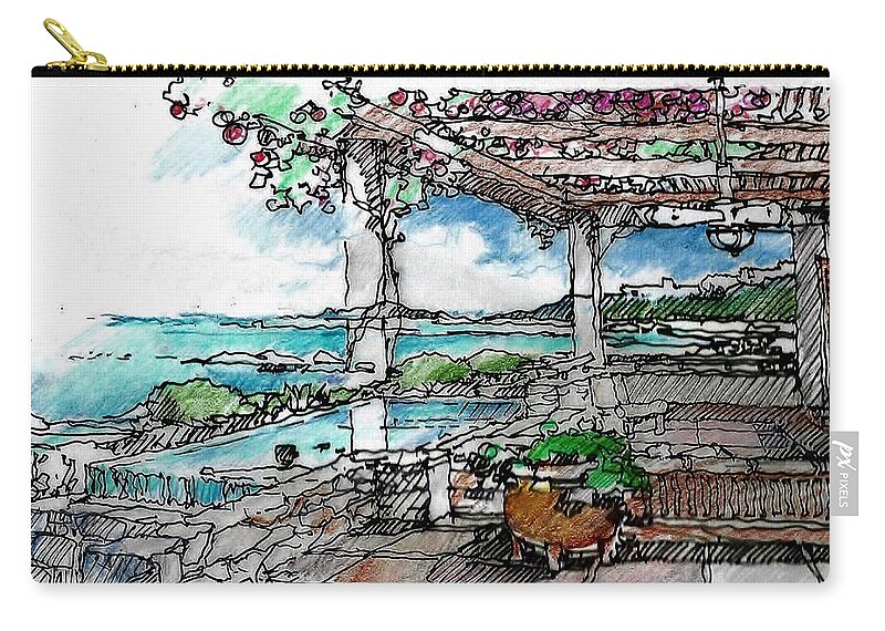 Resort Landscape Architecture Zip Pouch featuring the drawing Mexican Retreat by Andrew Drozdowicz