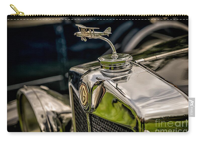 Mg Zip Pouch featuring the photograph MG Biplane Mascot by Adrian Evans