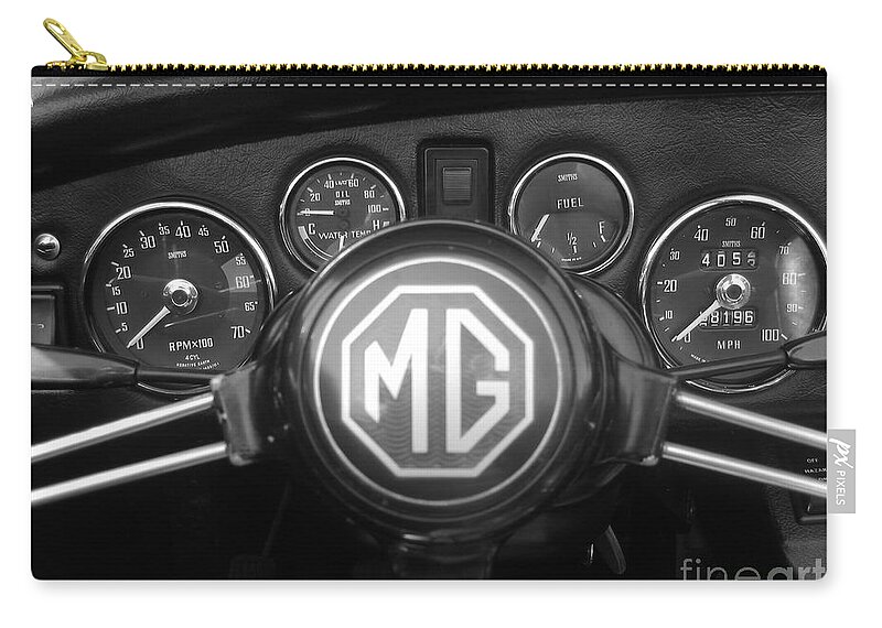 Mg Midget Zip Pouch featuring the photograph MG Midget Dashboard by Neil Zimmerman