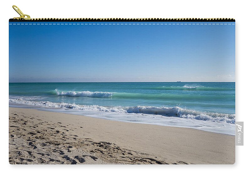 Miami Zip Pouch featuring the photograph Miami Beach Blue Sky Blue Ocean by Toby McGuire