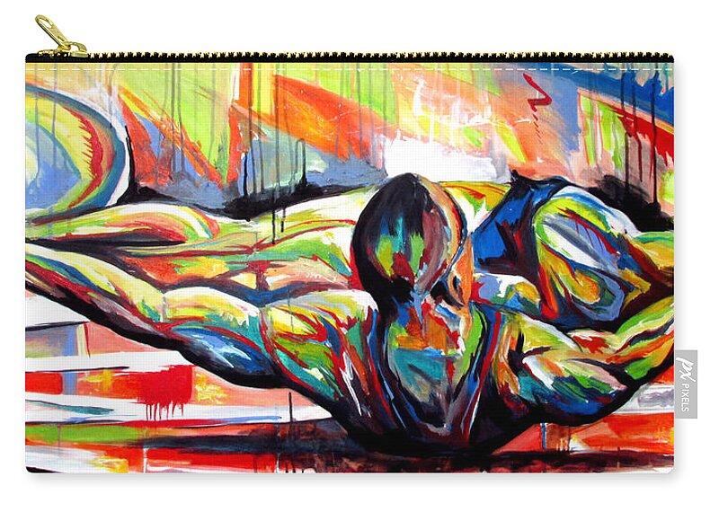Michael Johnson Zip Pouch featuring the painting Michael Johnson Stretch by John Gholson