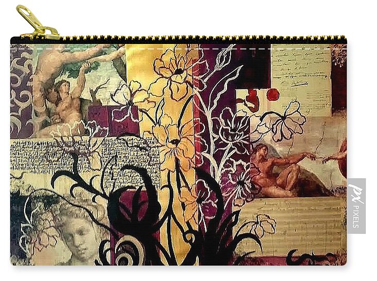 Collage Zip Pouch featuring the painting Michelangelo Collage by Patricia Rachidi