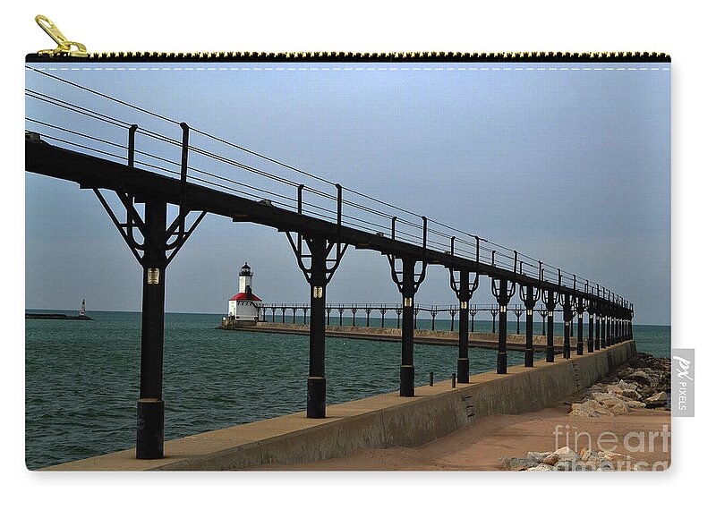 Michigan Zip Pouch featuring the photograph Michigan City Lighthouse by Amy Lucid