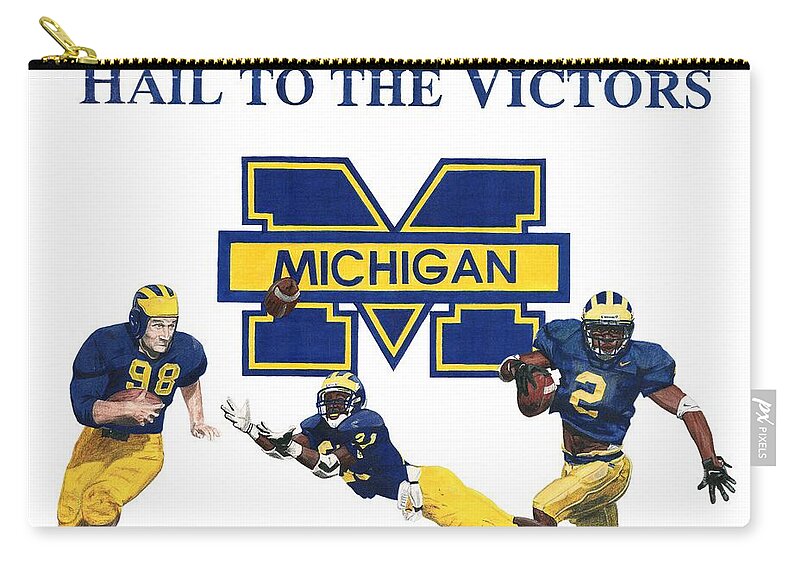 Michigan Wolverines Zip Pouch featuring the drawing Michigan Heismans by Chris Brown