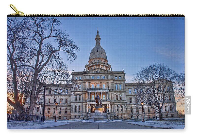 Michigan Zip Pouch featuring the photograph Michigan State Capitol by Nicholas Grunas