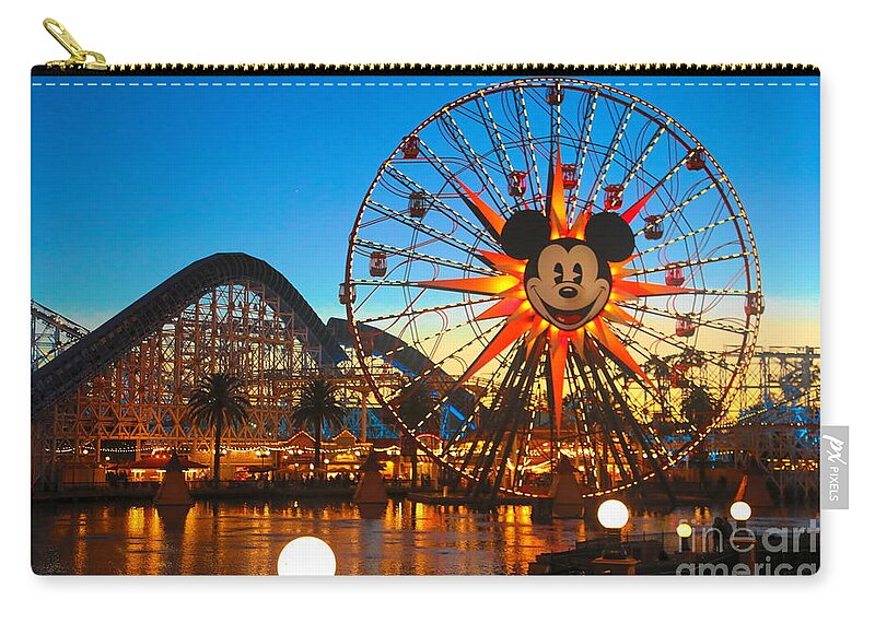 California Zip Pouch featuring the photograph Mickey Mouse California Adventure Ferris Wheel Ride by Chuck Kuhn