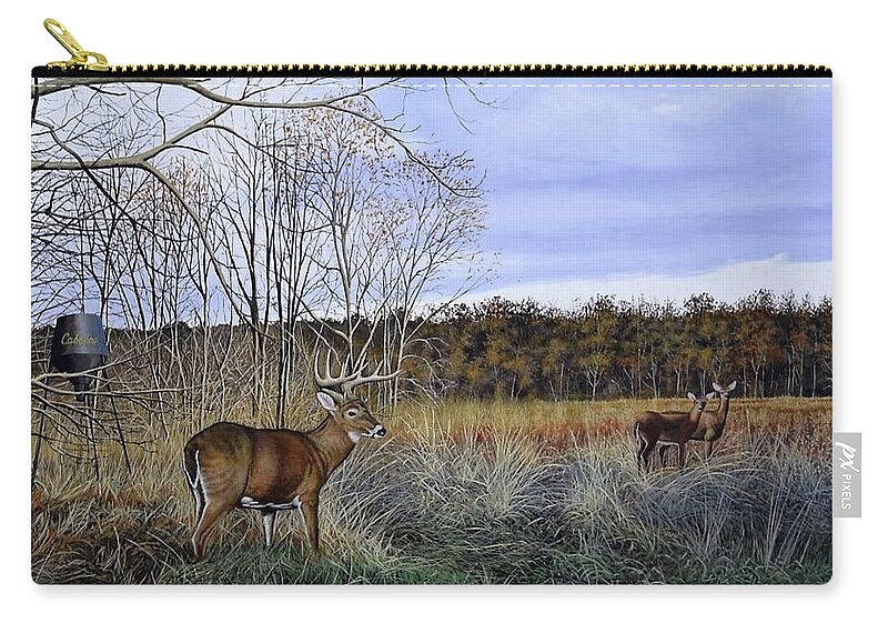 Cabelas Zip Pouch featuring the painting Take Out - Deer by Anthony J Padgett