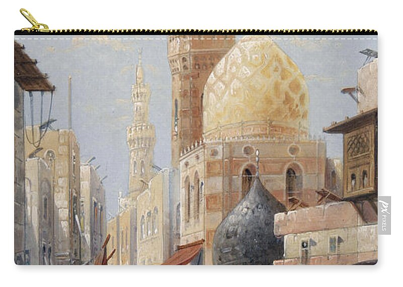 Karl Kaufmann Zip Pouch featuring the painting Middle Eastern street scene by Karl Kaufmann