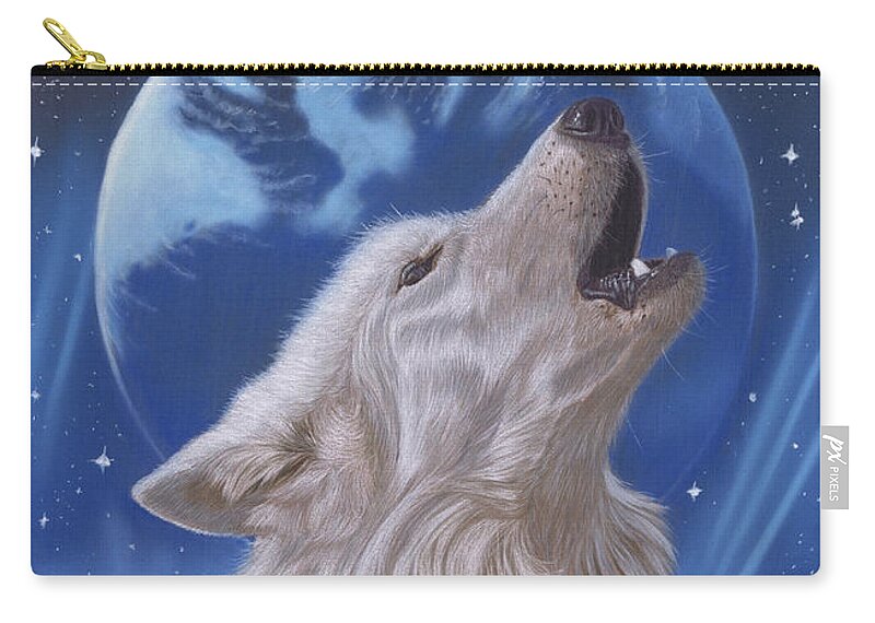 Wolf Zip Pouch featuring the pastel Midnight Caller by Karie-Ann Cooper