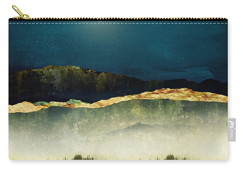 Moonlight Abstract Landscape Mountains Night Zip Pouch featuring the digital art Midnight Moonlight by Katherine Smit
