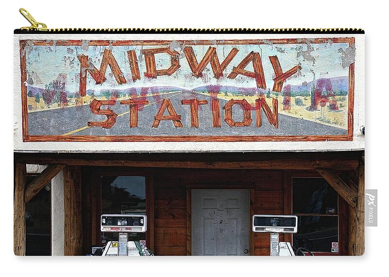 Abandoned Gas Station Vernon Arizona Zip Pouch featuring the photograph Midway Station by Debra Sabeck