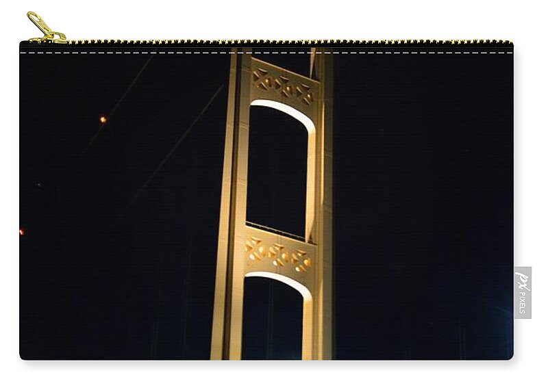 Mackinac Bridge Zip Pouch featuring the photograph Mighty Mac Tower by Keith Stokes