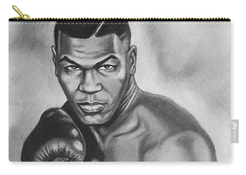 Mike Tyson Zip Pouch featuring the drawing Mike Tyson by Kevin Johnson Art