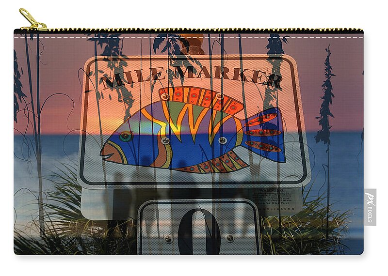 Mile Marker 0 Zip Pouch featuring the photograph Mile marker 0 sunset by David Lee Thompson