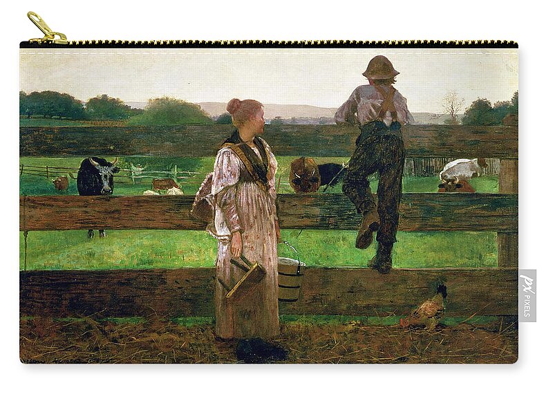 Winslow Homer Zip Pouch featuring the painting Milking Time by Winslow Homer