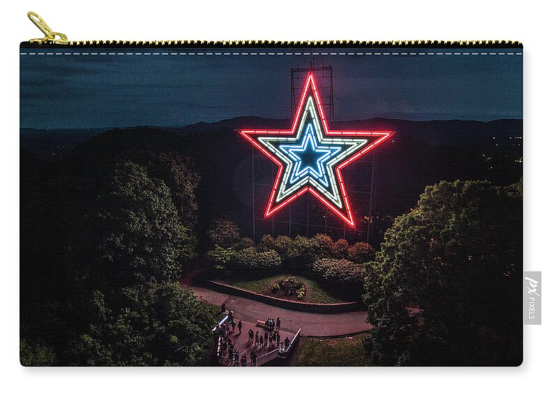 Mill Mountain Zip Pouch featuring the photograph Mill Mountain at Night by Star City SkyCams