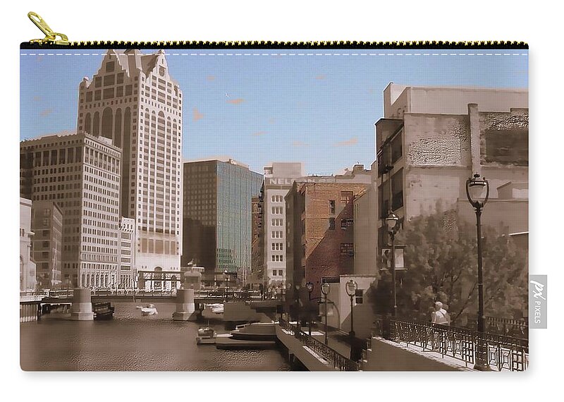 River Zip Pouch featuring the digital art Milwaukee Riverwalk by Anita Burgermeister