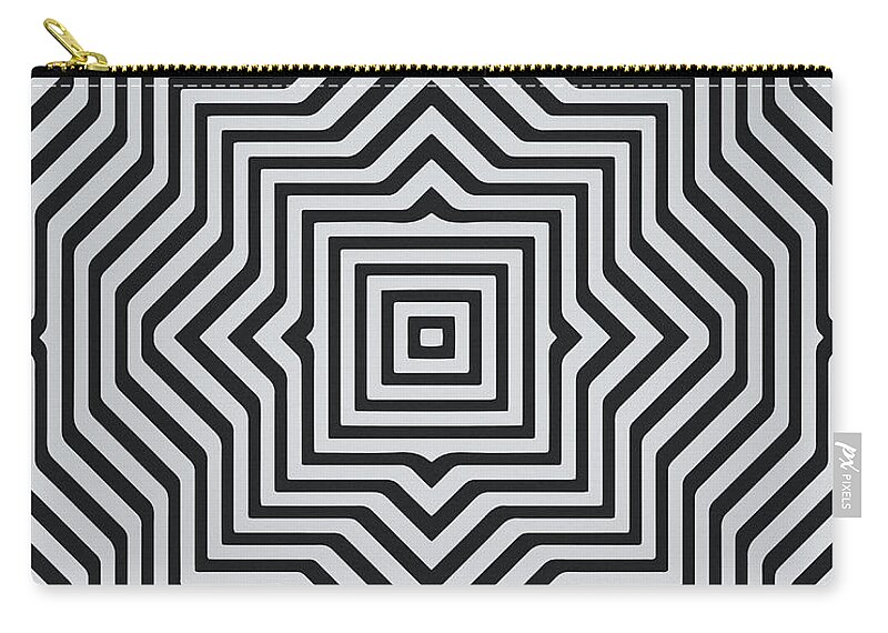 Hexagonal Zip Pouch featuring the digital art Minimal Geometrical Optical Illusion Style Pattern in Black White T-Shirt by Philipp Rietz