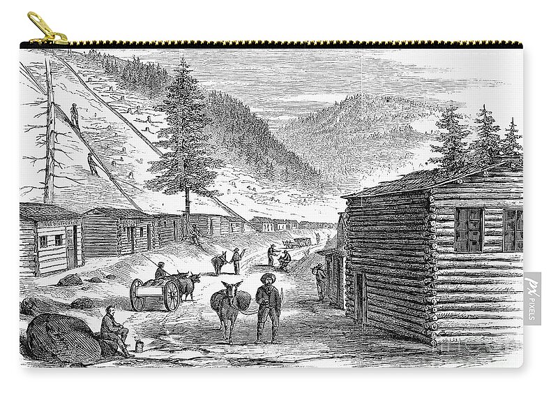 1860 Zip Pouch featuring the drawing Mining Camp, 1860 by Granger