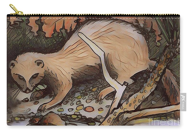 Mink Zip Pouch featuring the digital art Mink at the Brook by Art MacKay
