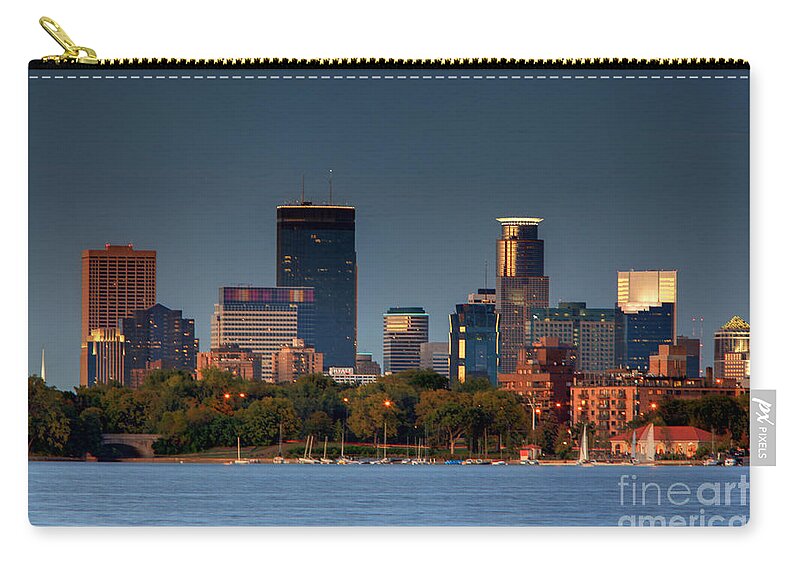 Minneapolis Skyline Painting Zip Pouch featuring the photograph Minneapolis Skyline Photography Lake Calhoun Summer Evening by Wayne Moran