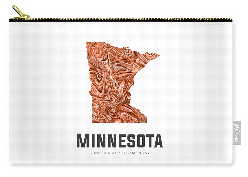 Minnesota Zip Pouch featuring the mixed media Minnesota Map Art Abstract in Brown by Studio Grafiikka