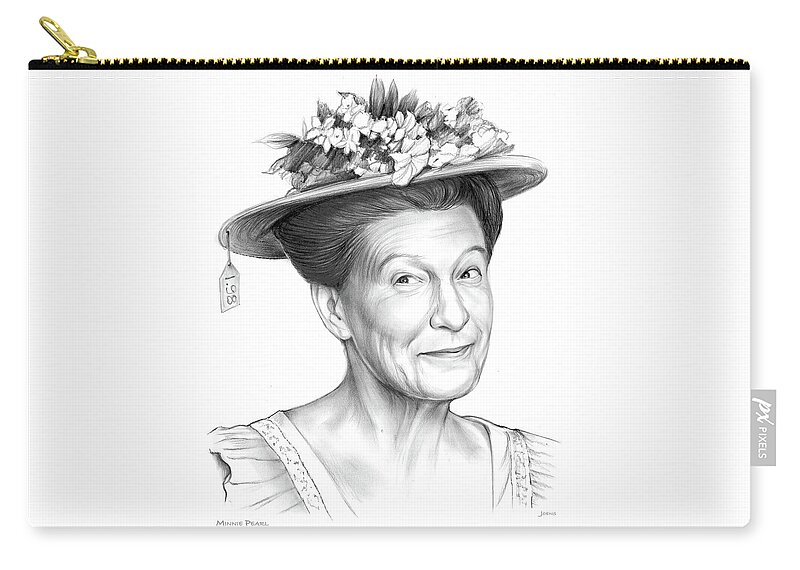 Minnie Pearl Zip Pouch featuring the drawing Minnie Pearl by Greg Joens