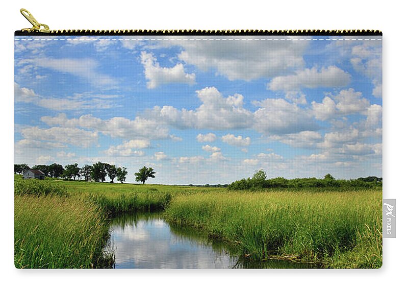 Glacial Park Zip Pouch featuring the photograph Mirror Image of Clouds in Glacial Park Wetland by Ray Mathis