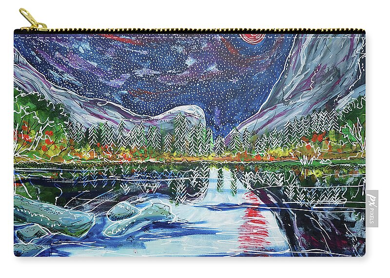 Mirror Lake Zip Pouch featuring the painting Mirror Lake by Laura Hol