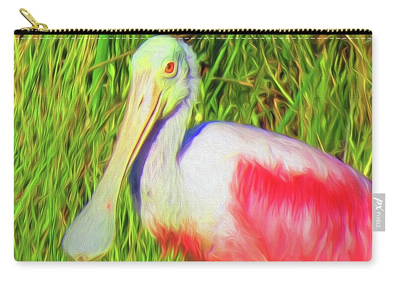Roseate Spoonbill Zip Pouch featuring the painting Miss Rosa by A H Kuusela