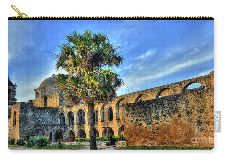 San Antonio Zip Pouch featuring the photograph Mission San Jose HDR by Michael Tidwell