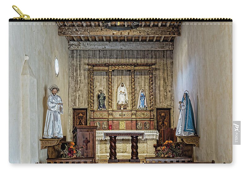 Sanctuary Zip Pouch featuring the photograph Mission San Juan Capistrano Sanctuary - San Antonio by Stephen Stookey
