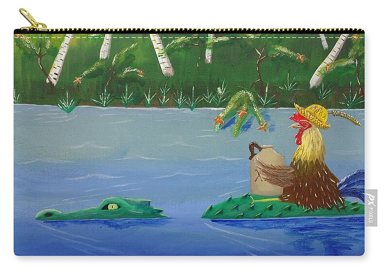 Chicken Zip Pouch featuring the painting Mississippi River Drifter by Bennie Giles