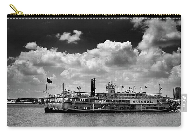 New Orleans Zip Pouch featuring the photograph Mississippi Riverboat In Black and White by Greg and Chrystal Mimbs
