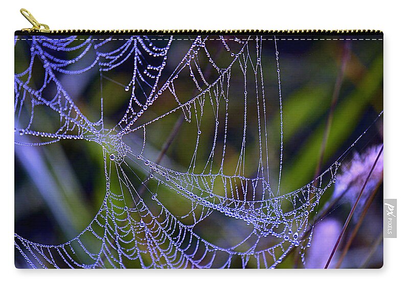 Spider Web Zip Pouch featuring the photograph Mist in the Web by Kaitlyn Brown