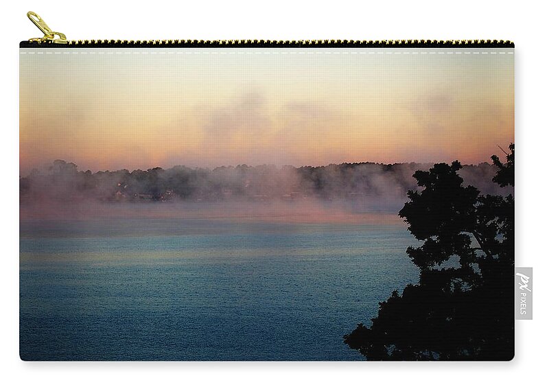 Lake Zip Pouch featuring the photograph Mist over Lake Conroe Texas by David Lane