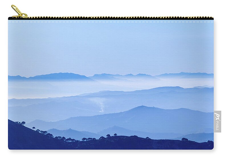Andalucia Zip Pouch featuring the photograph Misty Blue Mountain Panorama by Geoff Smith