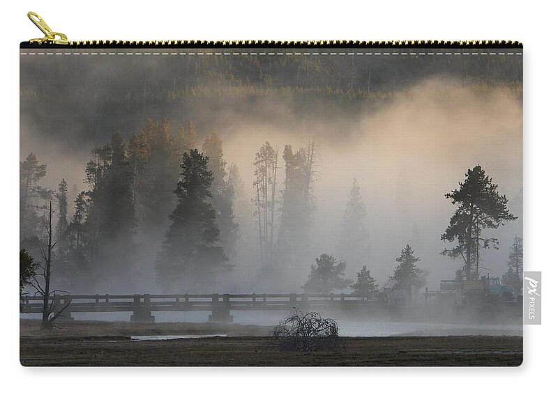 Bridge Zip Pouch featuring the photograph Misty Bridge by David Andersen