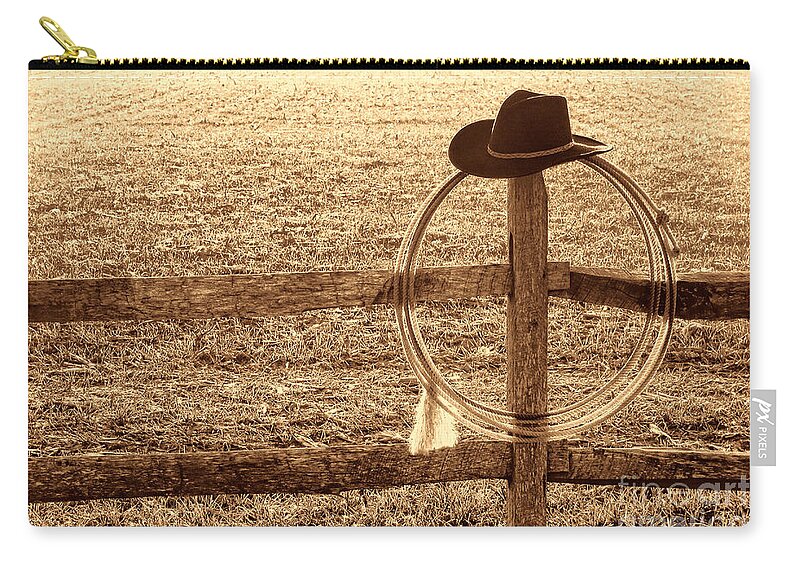West Carry-all Pouch featuring the photograph Misty Morning at the Ranch by American West Legend By Olivier Le Queinec