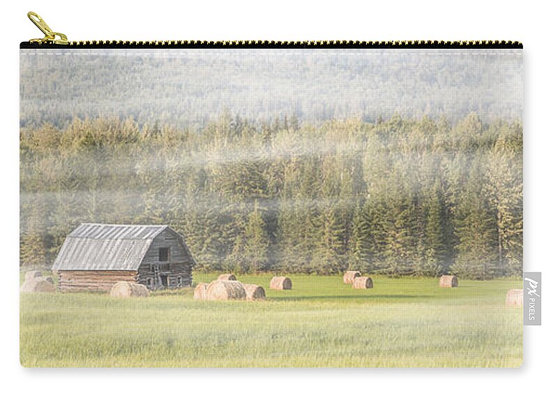 Hay Zip Pouch featuring the photograph Misty Morning Haybales by Patti Deters
