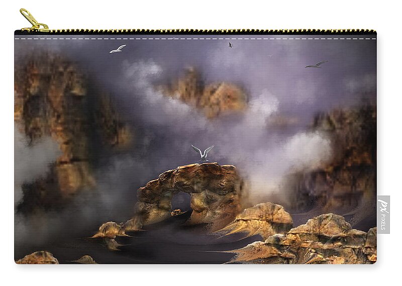 Digital Art Zip Pouch featuring the digital art Misty Mountain Sunrise by Artful Oasis