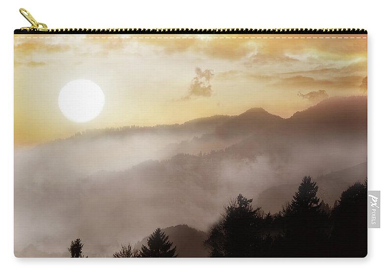 Sunrise Zip Pouch featuring the photograph Misty Mountains by Lisa Lambert-Shank