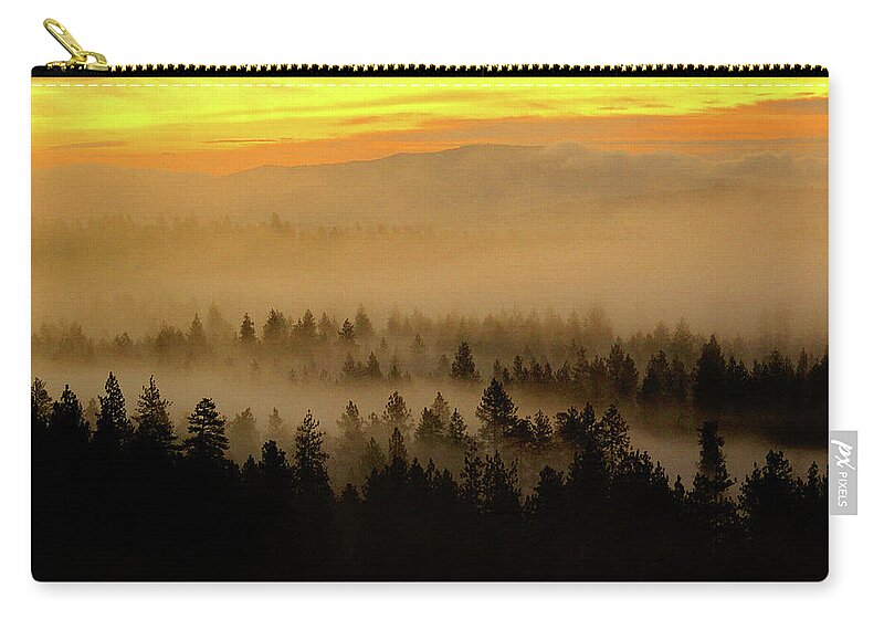 Nature Zip Pouch featuring the photograph Misty Sunrise by Ben Upham III
