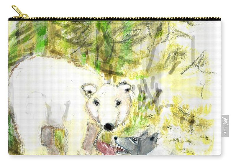 Bear Zip Pouch featuring the painting Mitus Makes Vinnie Drop Oopsie by Laurie Morgan