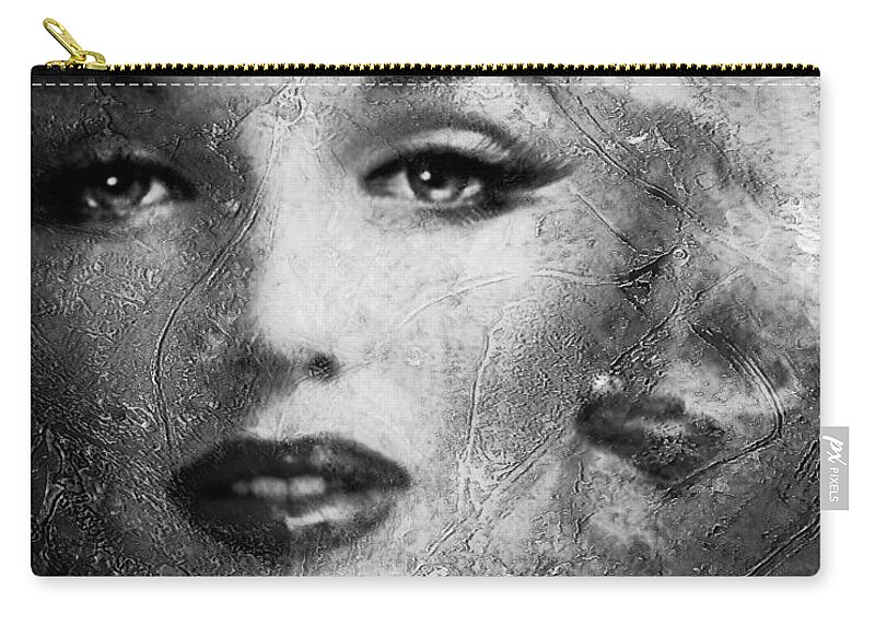 Marilyn Monroe Zip Pouch featuring the digital art MM frozen bw by Angie Braun