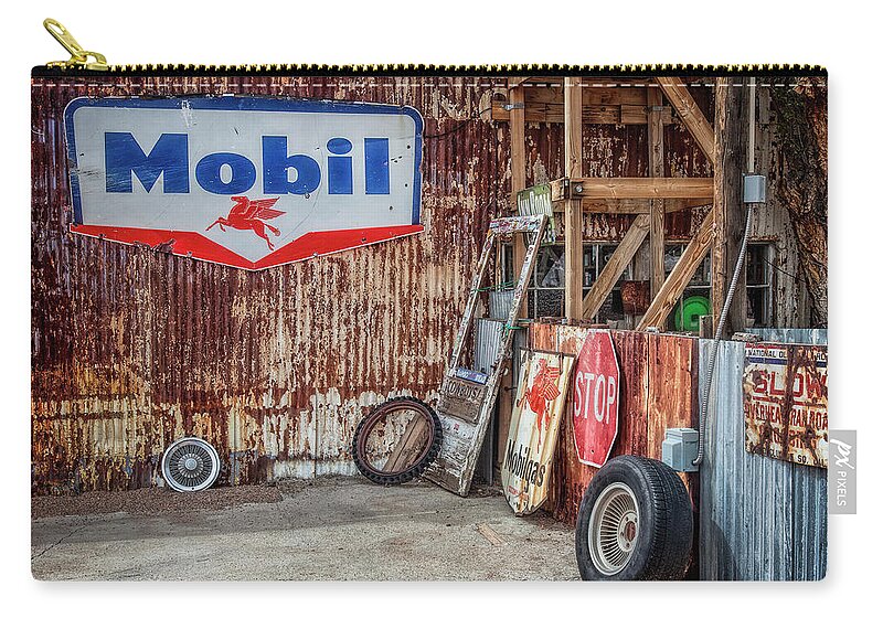 Route 66 Zip Pouch featuring the photograph Mobil Signs by Diana Powell
