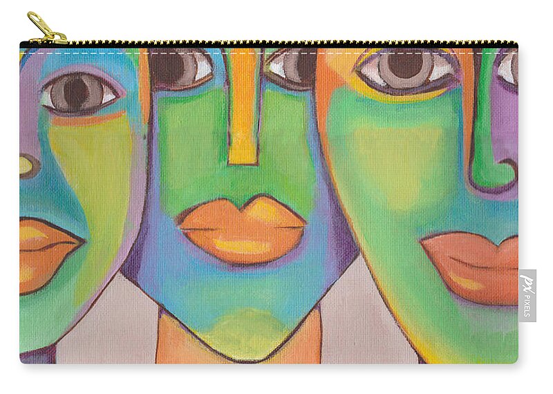 Original Zip Pouch featuring the painting Modern Pop Art Faces by Patricia Cleasby