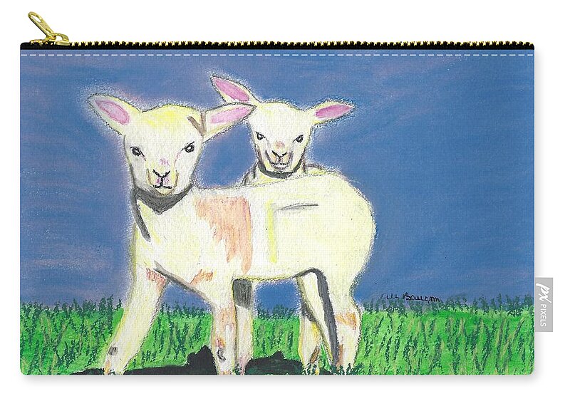 Lambs Zip Pouch featuring the mixed media Molly and Gabby by Ali Baucom
