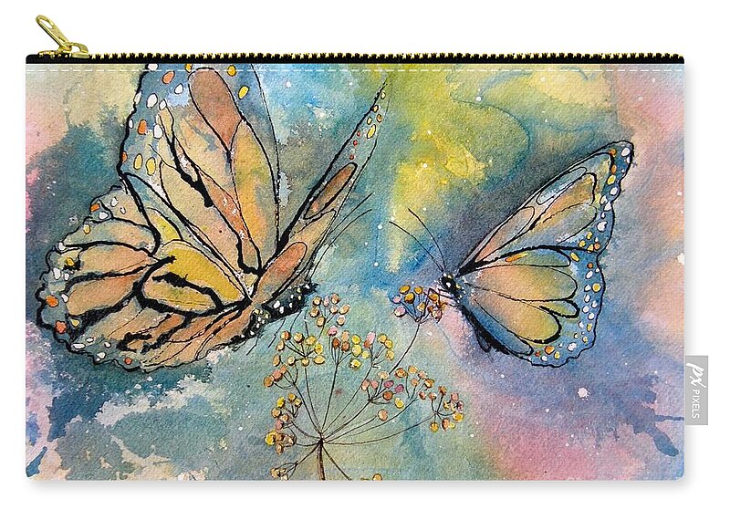 Monarch Butterflies Zip Pouch featuring the painting Monarch Butterflies by Midge Pippel